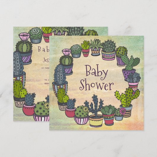 Colorful Cactus Baby shower Kaart (Voorkant / Achterkant)
