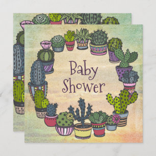 Colorful Cactus Baby shower Kaart