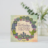 Colorful Cactus Birthday Fiesta Kaart (Staand voorkant)