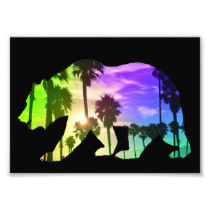 Colorful California Beer Beach Landscape Palms Sun Foto Afdruk