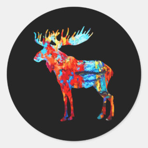 Colorful Canadian Moose Abstract Paint Wildlife Na Ronde Sticker