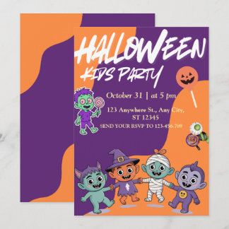 Colorful Candy Monsters Kids Halloween Invite Kaart