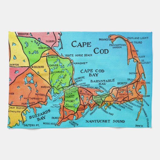 Colorful Cape Cod Map Kitchen Towel Theedoek (Horizontaal)