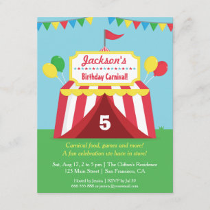 Colorful Carnival Kids Birthday Party Invitation Kaart