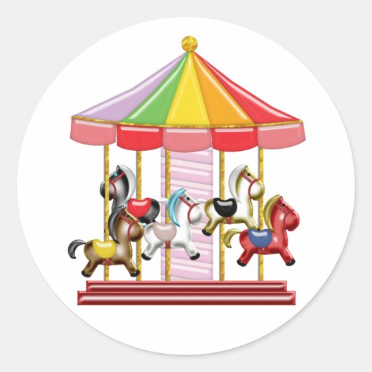 Colorful Carousel Ronde Sticker (Voorkant)