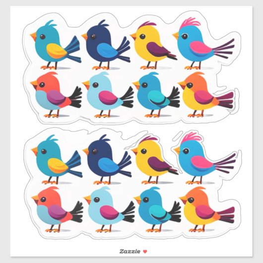 Colorful Cartoon Bird Sticker Set (Feuille)