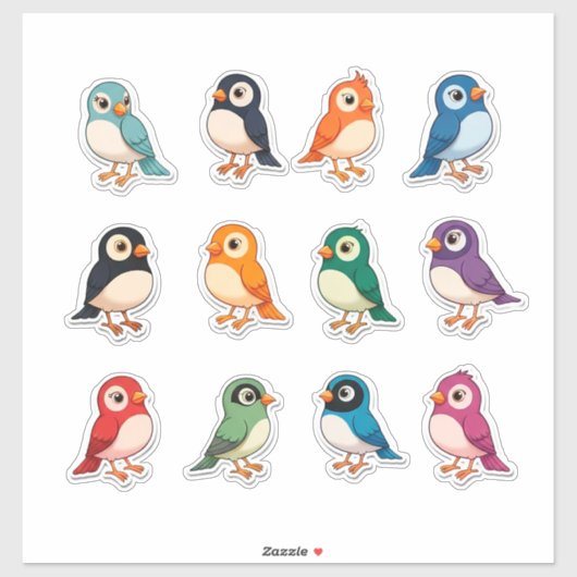 Colorful Cartoon Bird Sticker Set (Feuille)