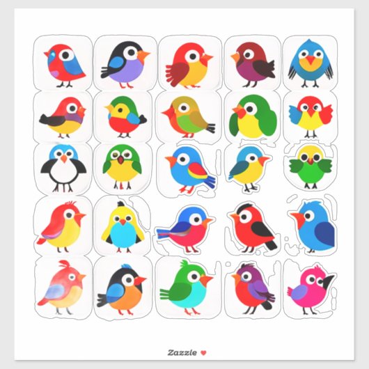 Colorful Cartoon Bird Sticker Set (Feuille)