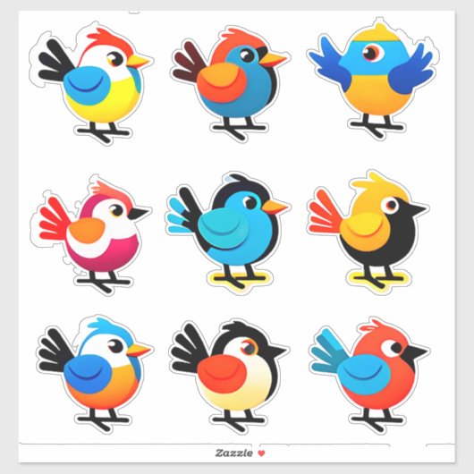 Colorful Cartoon Bird Sticker Set (Feuille)