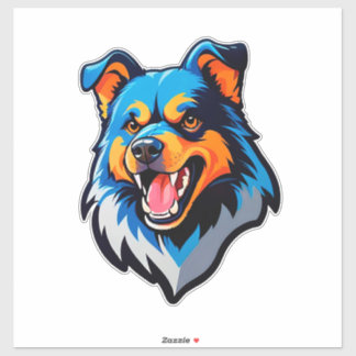 Colorful Cartoon Blue and Orange Dog Sticker