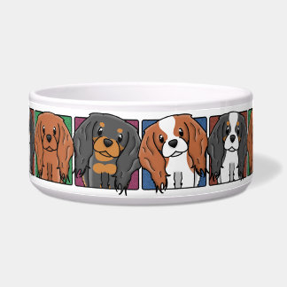 Colorful Cartoon Cavalier King Charles Spaniels Voerbakje