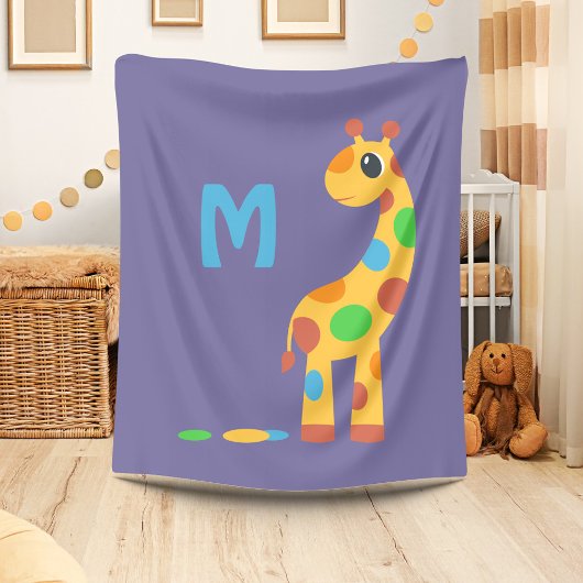 Colorful Cartoon Giraffe Monogram Fleece Deken