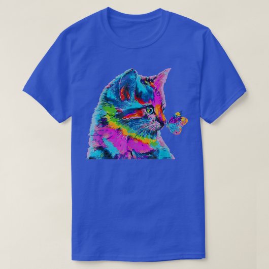 Colorful Cat et Butterfly Tshirt Cute Kitten Pet  (Design devant)