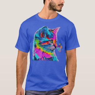 Colorful Cat et Butterfly Tshirt Cute Kitten Pet 