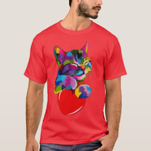Colorful Cat Hugging Heart T-shirt