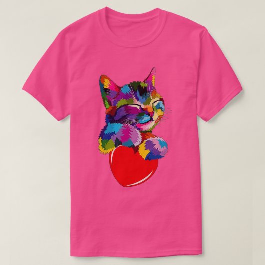 Colorful Cat Hugging Heart T-shirt (Design voorkant)