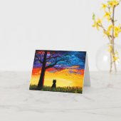 Colorful Cat Oak Tree Landscape Creationarts Kaart (Gele Bloem)