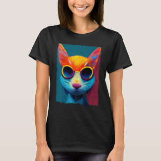 Colorful Cat With Glasses T-shirt