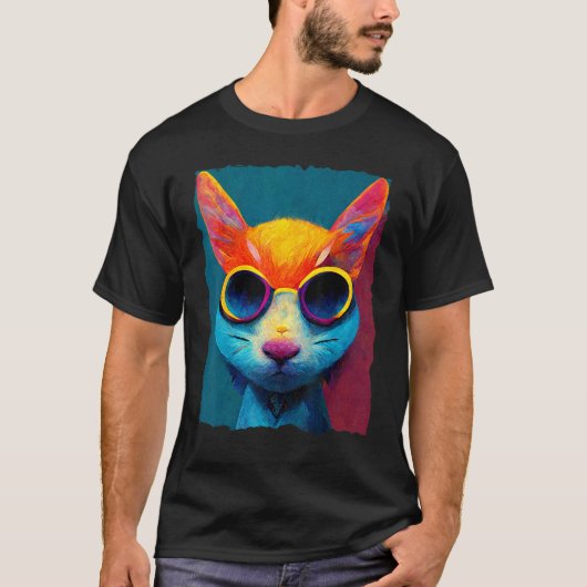 Colorful Cat With Glasses T-shirt (Voorkant)