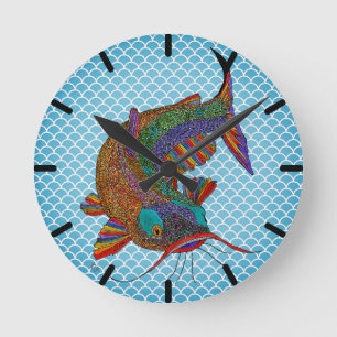 Colorful Catfish Clock Ronde Klok