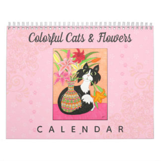 Colorful Cats Flowers Cute Girly Boho 2022 Art Kalender