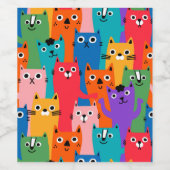 Colorful cats pattern wijn etiket (Enkel label)