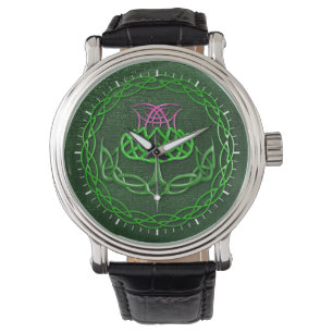 Colorful Celtic Knot Thistle Horloge