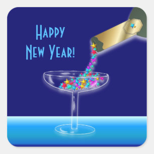 Colorful Champagne Stars nieuwjaarsstickers Vierkante Sticker
