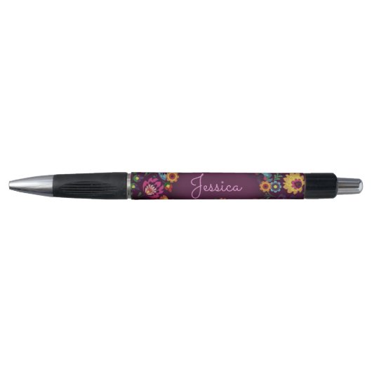 Colorful Chaotic Floral Pattern Personalised Pen (Voorkant)