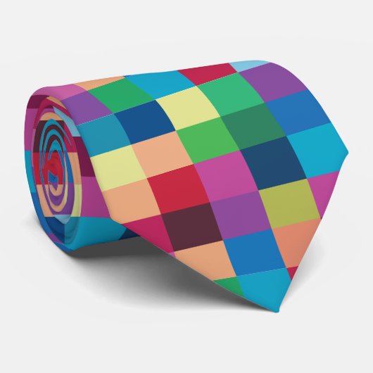 Colorful Checkerboard Patroon Stropdas (Opgerold)
