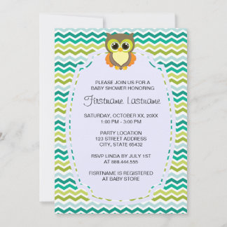 Colorful Chevron Owl Baby Shower Invitations Kaart