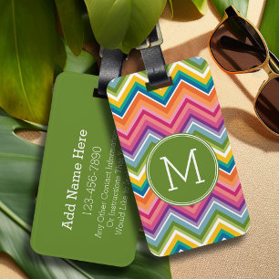 Colorful Chevron Pattern met monogram Bagagelabel