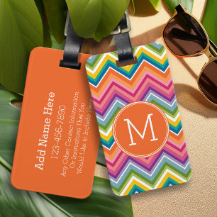 Colorful Chevron Pattern met monogram Bagagelabel