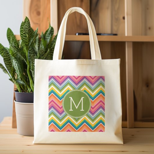 Colorful Chevron Pattern met monogram Tote Bag