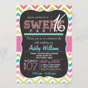 Colorful Chevron Sweet 16 Anniversaire Invitation