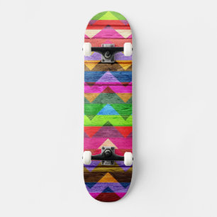 Colorful Chevron Wood Abstract #2 Skateboard