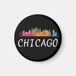Colorful Chicago Skyline Vintage Travel Chi Town Magneet