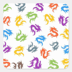 COLORFUL CHINESE DRAGON PATROON VIERKANTE STICKER