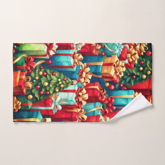 Colorful Christmas Gifts,  Holiday Tree Pattern  (Serviette à main)
