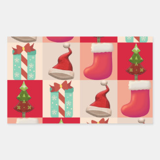 COLORFUL CHRISTMAS PRESENTS SANTA SNOEP TREE RECHTHOEKIGE STICKER