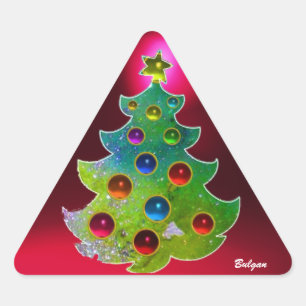 COLORFUL CHRISTMAS TREE IN GREEN GOLD SPARKLES DRIEHOEK STICKER