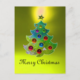 COLORFUL CHRISTMAS TREE IN GREEN GOLD SPARKLES FEESTDAGENKAART