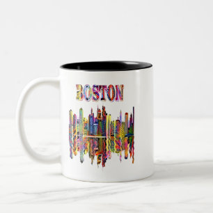 Colorful Cityscape of Boston Two-Tone Coffee Mug Tweekleurige Koffiemok