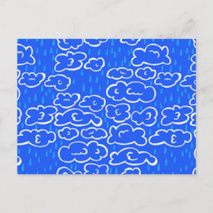 Colorful Clouds Rain Blue Pattern Briefkaart