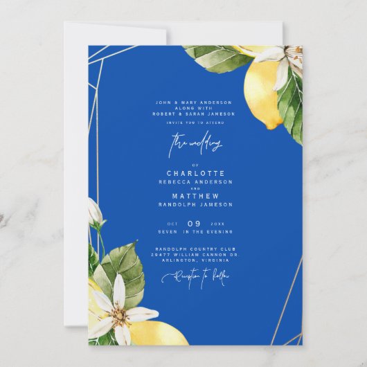 Colorful Cobalt Mediterranean Tropical Wedding Kaart (Voorkant)