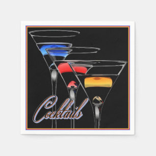 Colorful Cocktail Glasses Black Napkins Servet