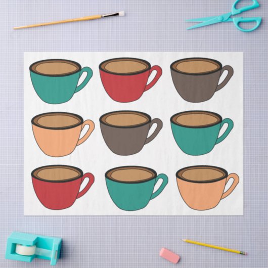 Colorful Coffee Cup Pattern Tissuepapier (Craft)