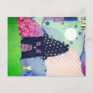 Colorful Collage met Tiny House, Moon, Cat Briefkaart
