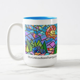 Colorful Colorado Camping Mosaic met Cute Beren T Tweekleurige Koffiemok