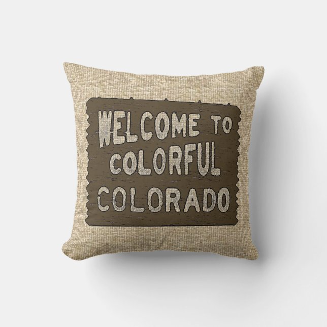 Colorful Colorado welkomstbord burlap kussen (Voorkant)